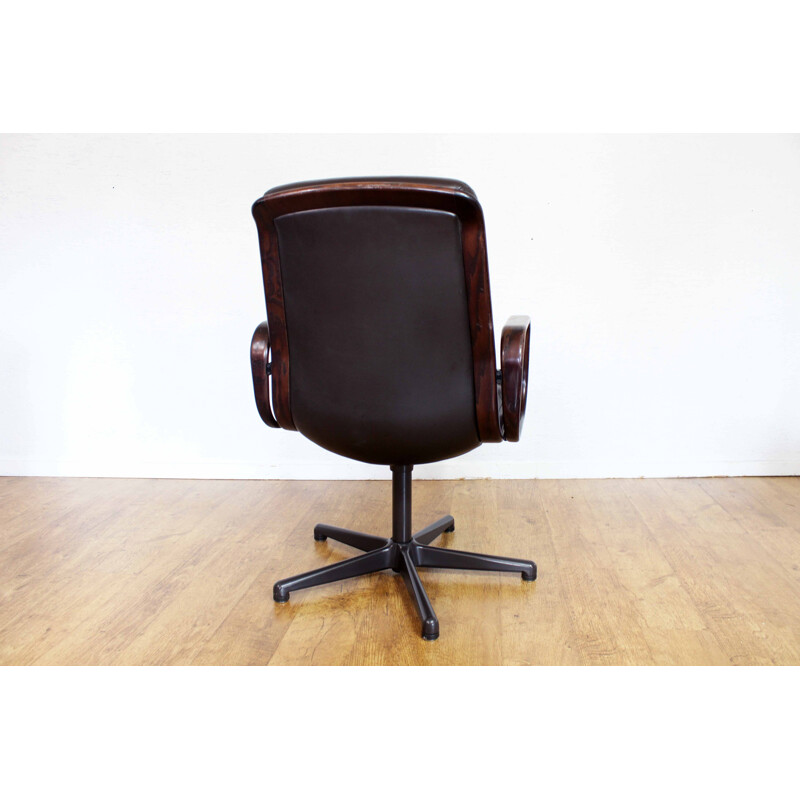 Vintage Stoll Giroflex conference chair in leather and wood 1960