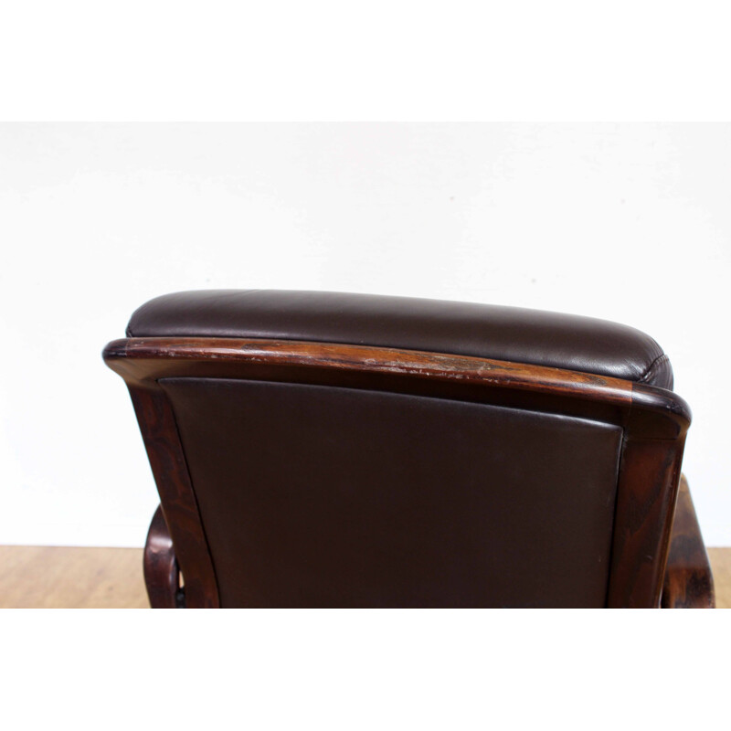 Fauteuil vintage de de conférence Stoll Giroflex en cuir et bois 1960