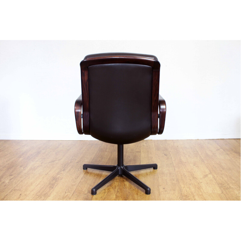 Vintage Stoll Giroflex conference chair in leather and wood 1960s