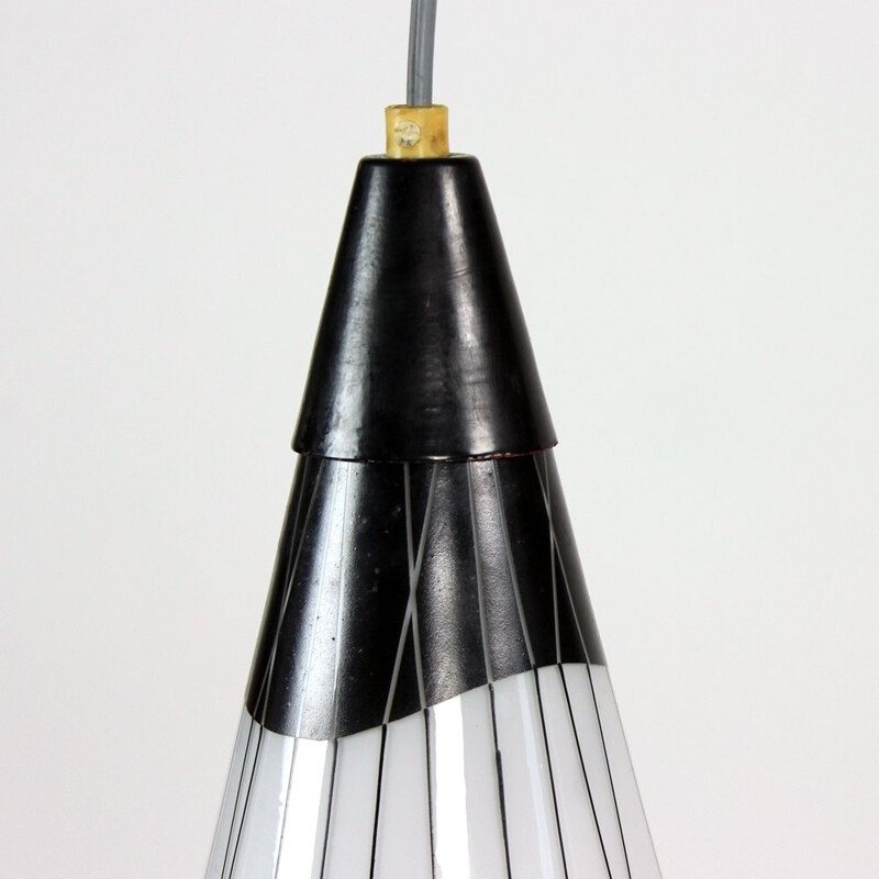 Vintage black and white combination pendant lamp, Czechoslovakia 1960