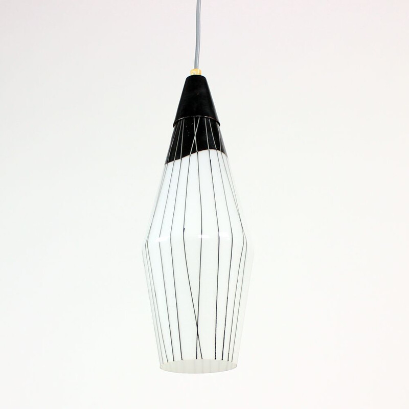 Vintage black and white combination pendant lamp, Czechoslovakia 1960