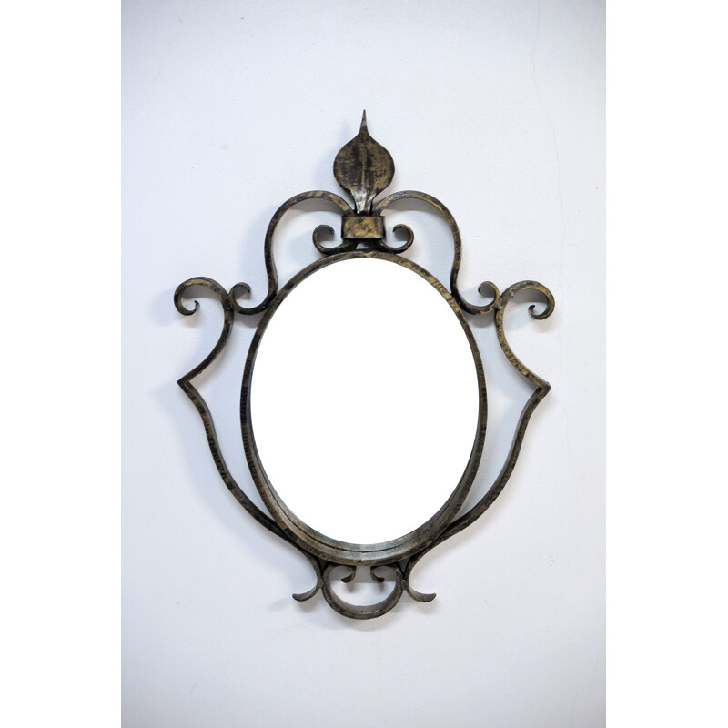 Vintage wrought iron mirror, France 1950s