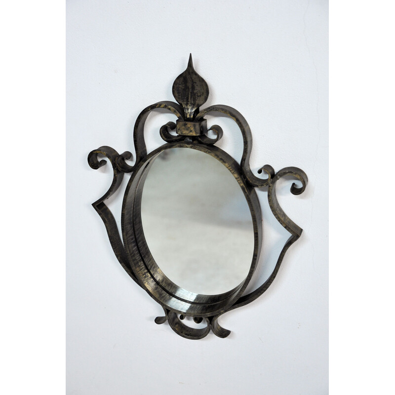 Vintage wrought iron mirror, France 1950s