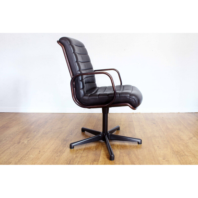 Vintage Stoll Giroflex conference chair in leather and wood, Swiss 1960s