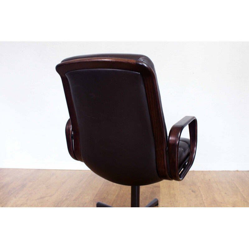 Vintage Stoll Giroflex conference chair in leather and wood, Swiss 1960s