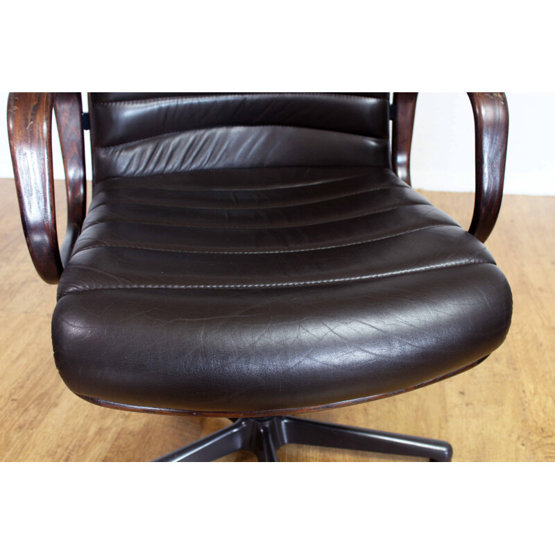 Vintage Stoll Giroflex conference chair in leather and wood, Swiss 1960s