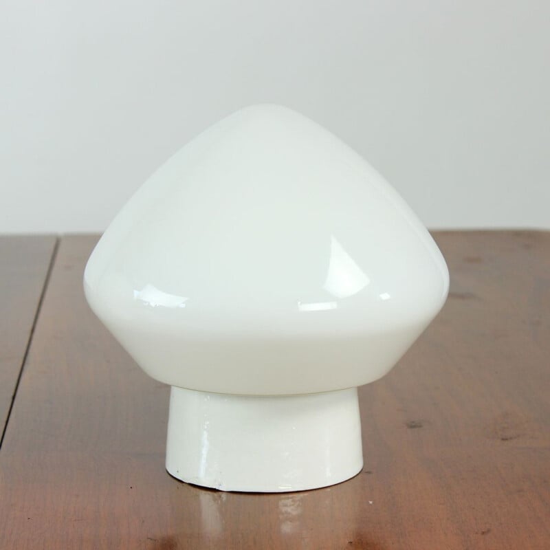 Vintage White Opaline Glass And Porcelain Light, Czechoslovakia 1960s