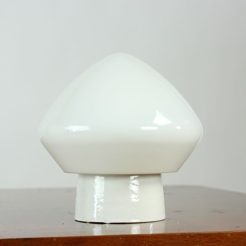 Vintage White Opaline Glass And Porcelain Light, Czechoslovakia 1960s