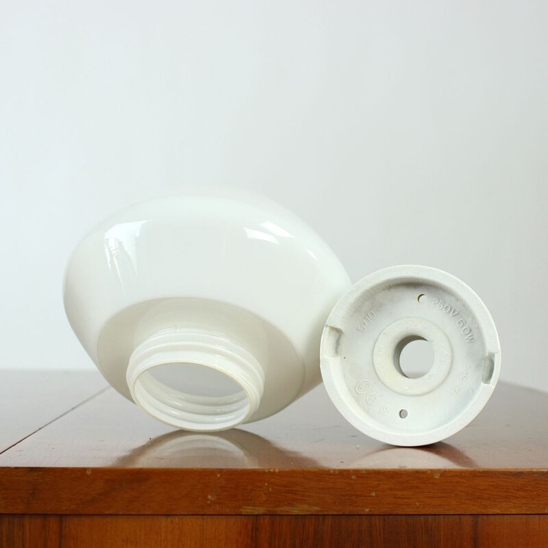 Vintage White Opaline Glass And Porcelain Light, Czechoslovakia 1960s