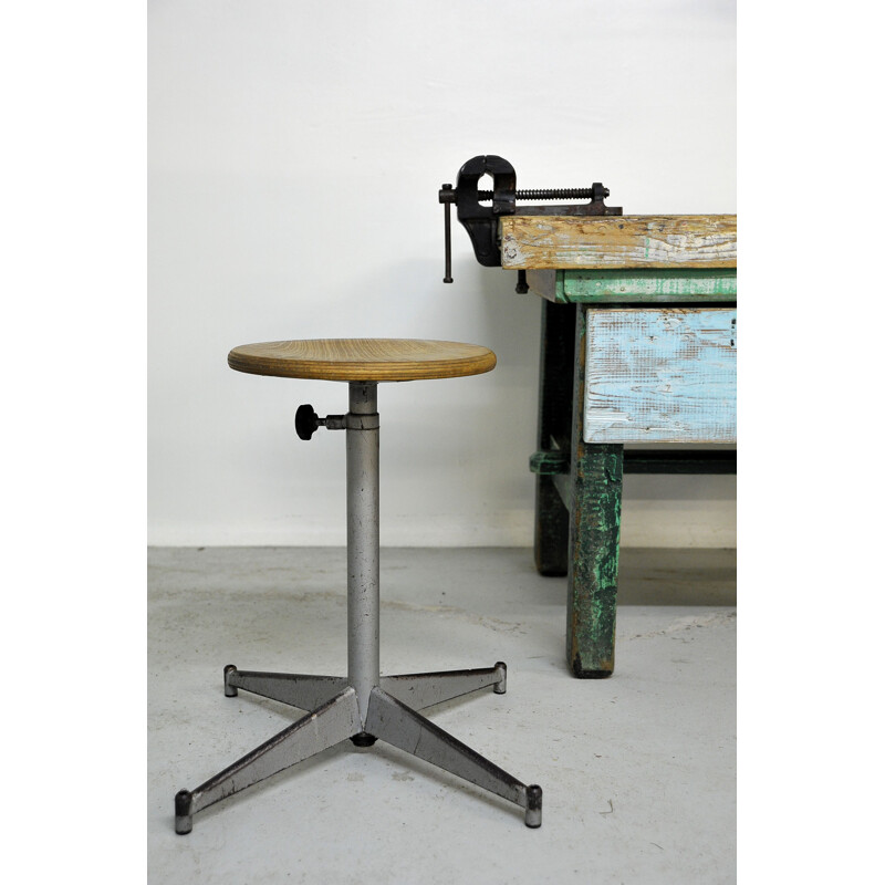 Vintage adjustable workshop stool 1950s