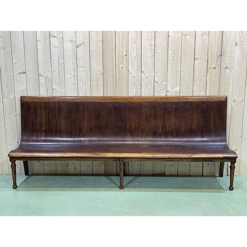 Large vintage beechwood bistro bench 1950s