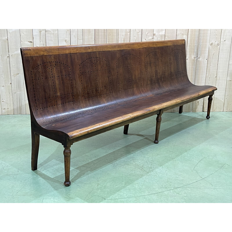 Large vintage beechwood bistro bench 1950s