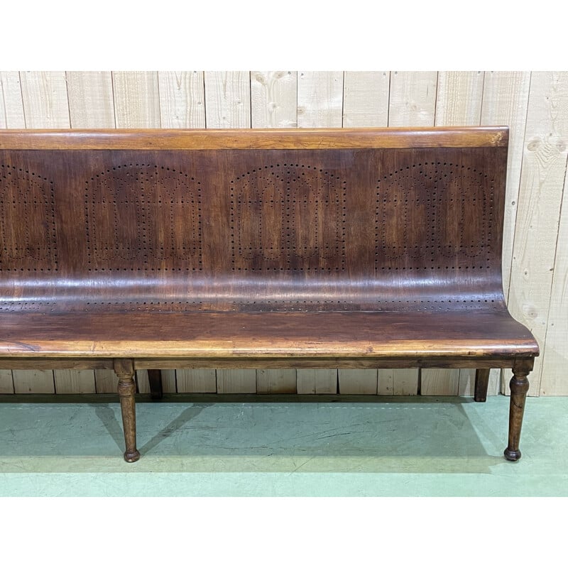 Large vintage beechwood bistro bench 1950s