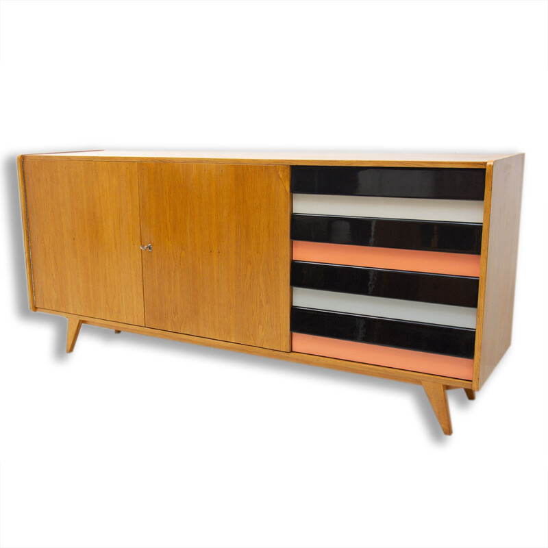 Vintage beechwood sideboard, modernist U-460 by Jiří Jiroutek, Czechoslovakia 1958