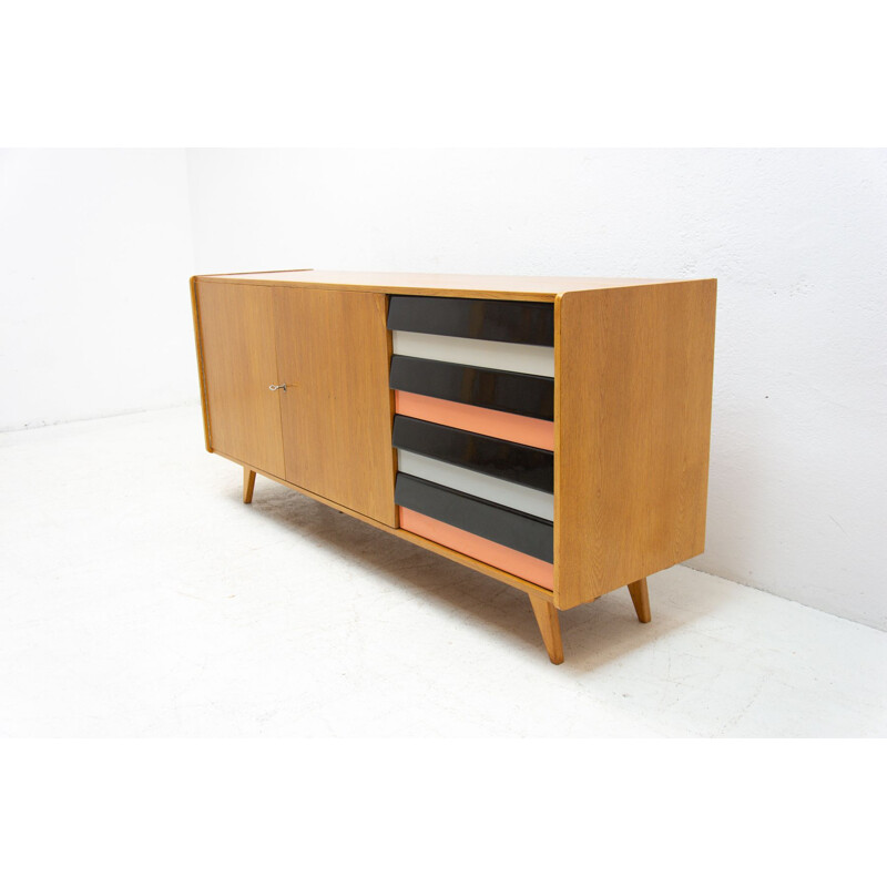 Vintage beechwood sideboard, modernist U-460 by Jiří Jiroutek, Czechoslovakia 1958