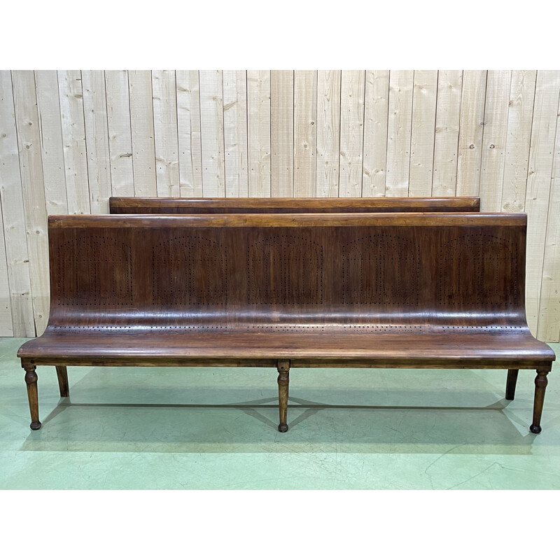 Large vintage beechwood bistro bench 1950s