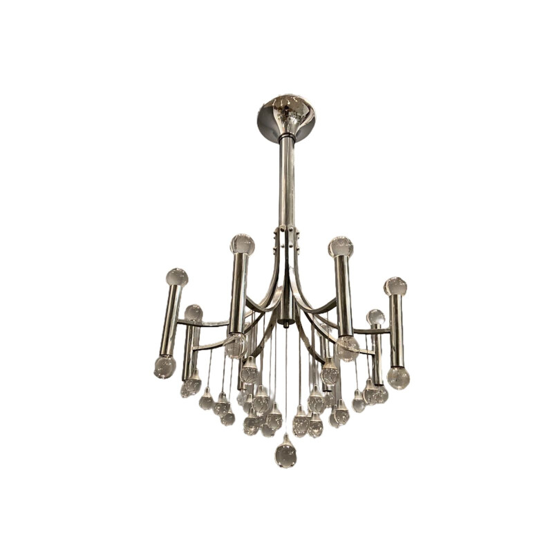 Vintage sphere-shaped chandelier in chromed crystal by Gaetano Sciolari, 1970