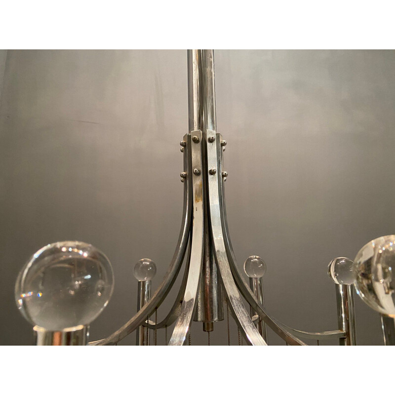 Vintage sphere-shaped chandelier in chromed crystal by Gaetano Sciolari, 1970