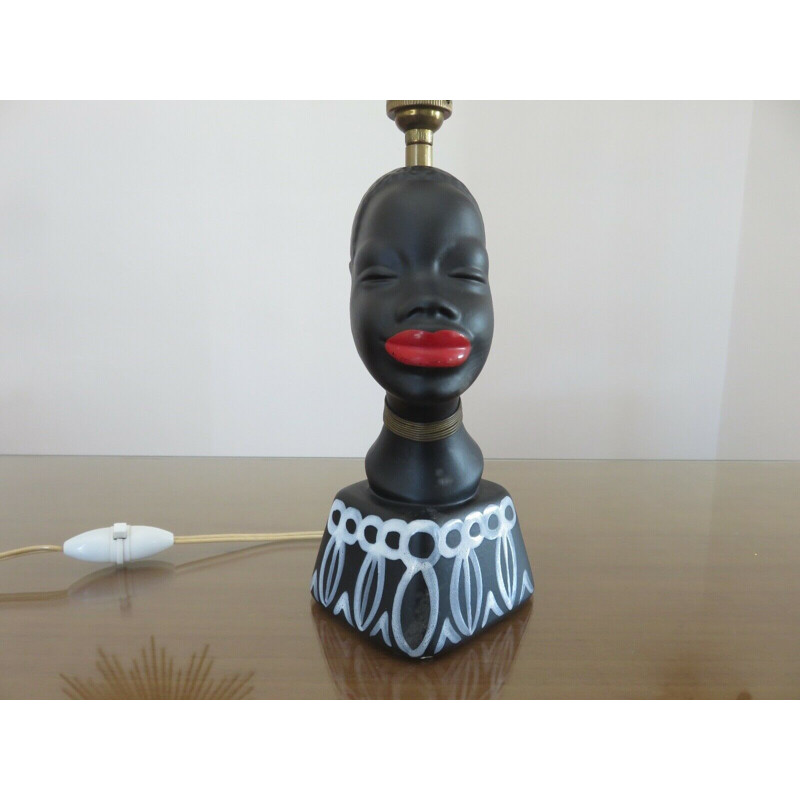 Lámpara vintage de cerámica negra mate, 1950