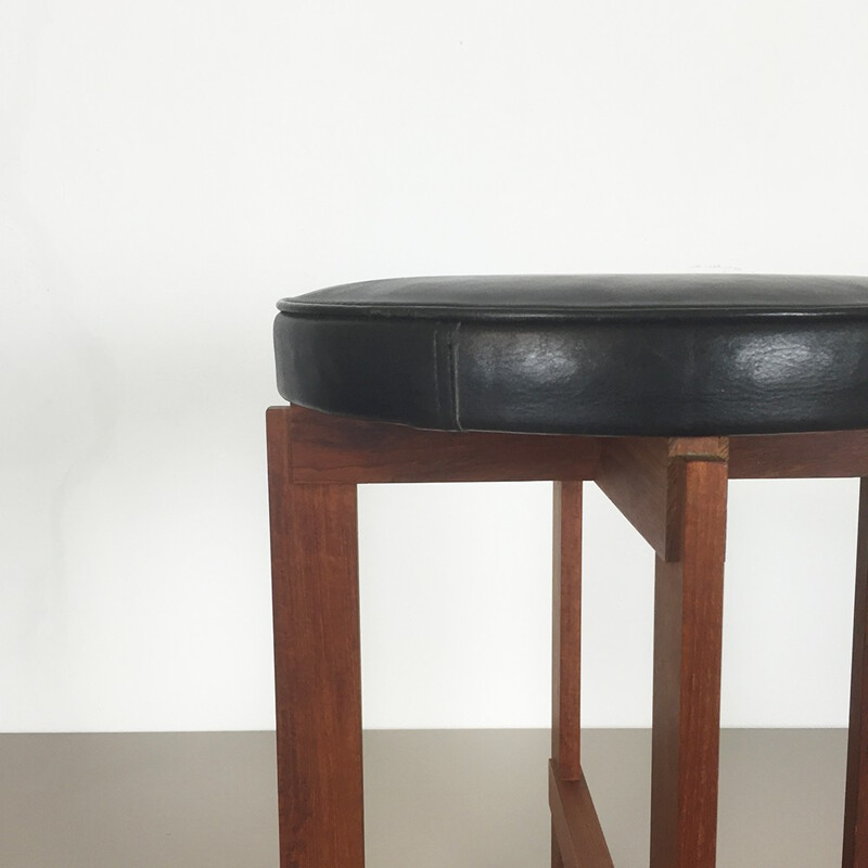 Luxus Vittsjö stool in teak and black leather, Uno & Östen KRISTIANSSON - 1960s