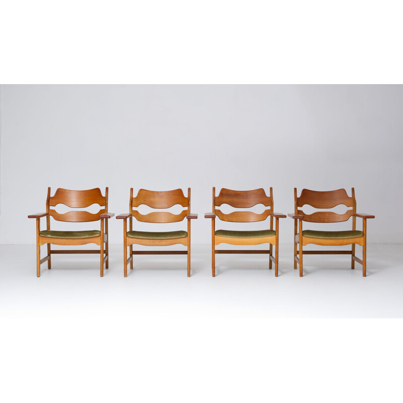 Set of 4 vintage armchairs by Henning Kjaernulf, Denmark 1960s