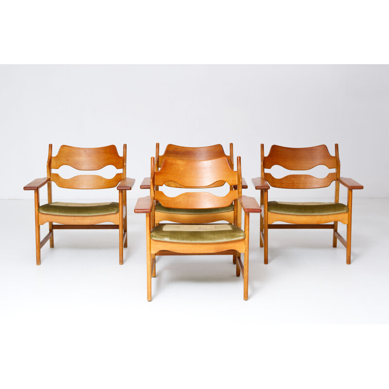 Set of 4 vintage armchairs by Henning Kjaernulf, Denmark 1960s