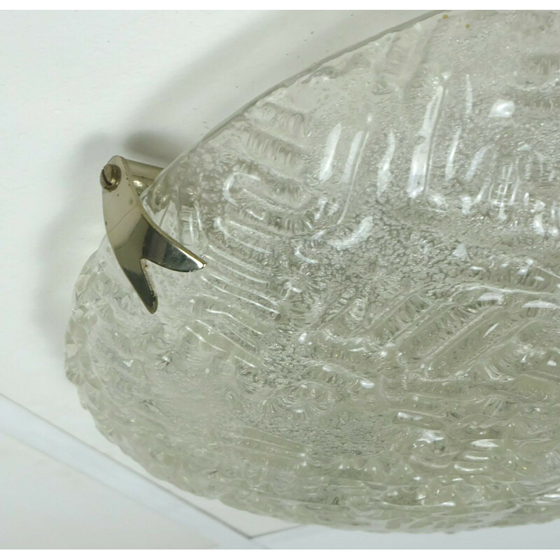 Plafonnier vintage en verre de glace encastré applique surface en relief 1960