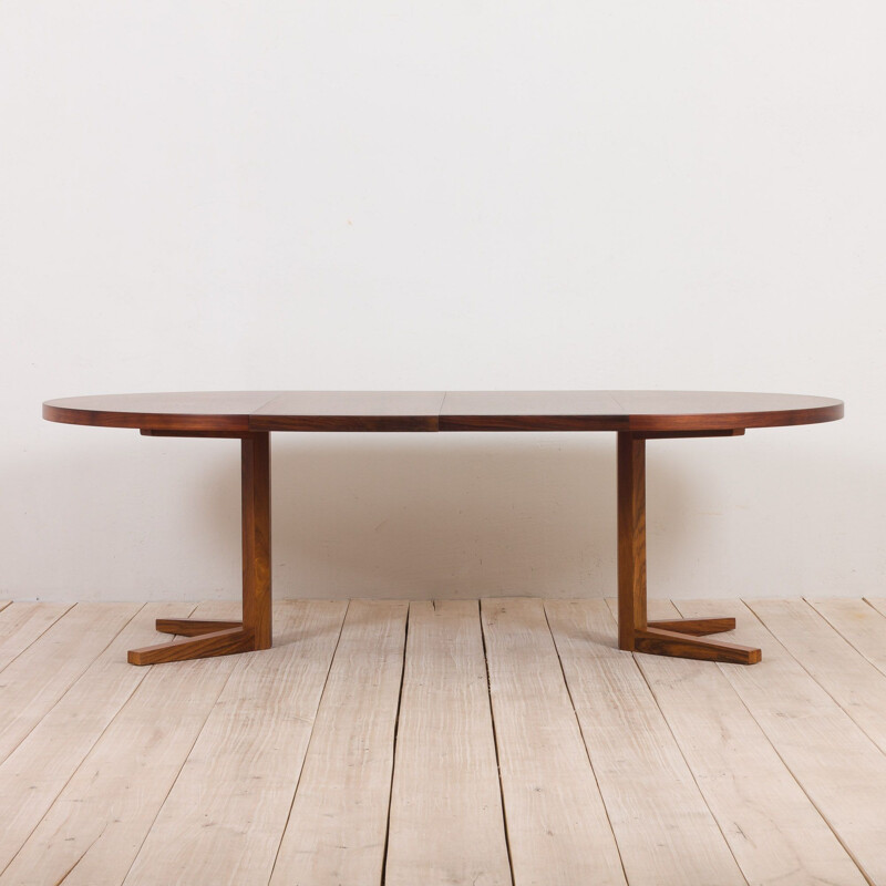 Grande table vintage à rallonge ronde en palissandre par John Mortensen pour Heltborg, Danemark 1960
