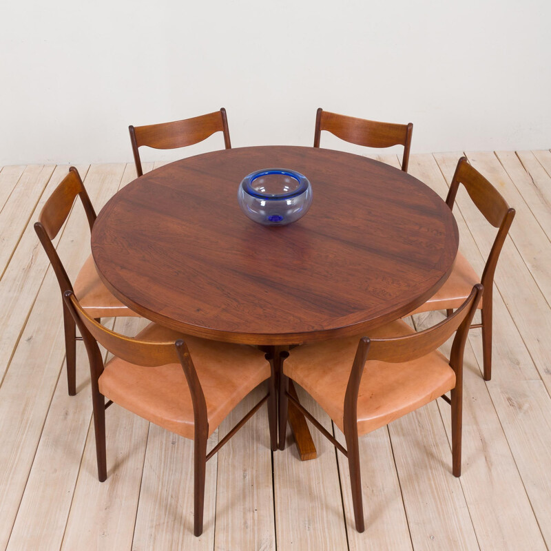 Large vintage round extension dining table by John Mortensen for Heltborg Rosewood, Denmark 1960s