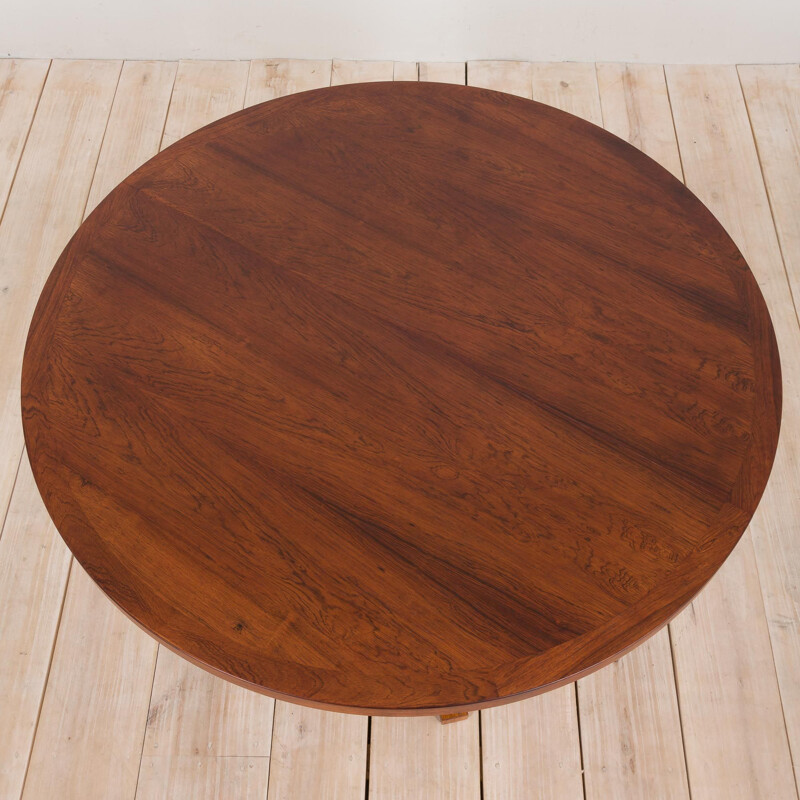 Grande table vintage à rallonge ronde en palissandre par John Mortensen pour Heltborg, Danemark 1960