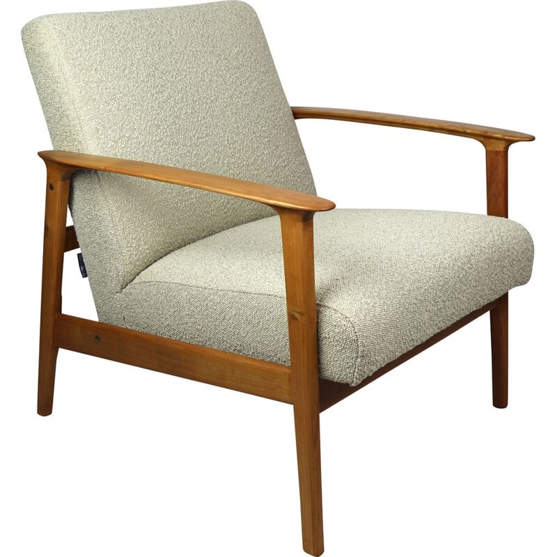 Fauteuil lounge vintage beige bouclé, Danois 1970