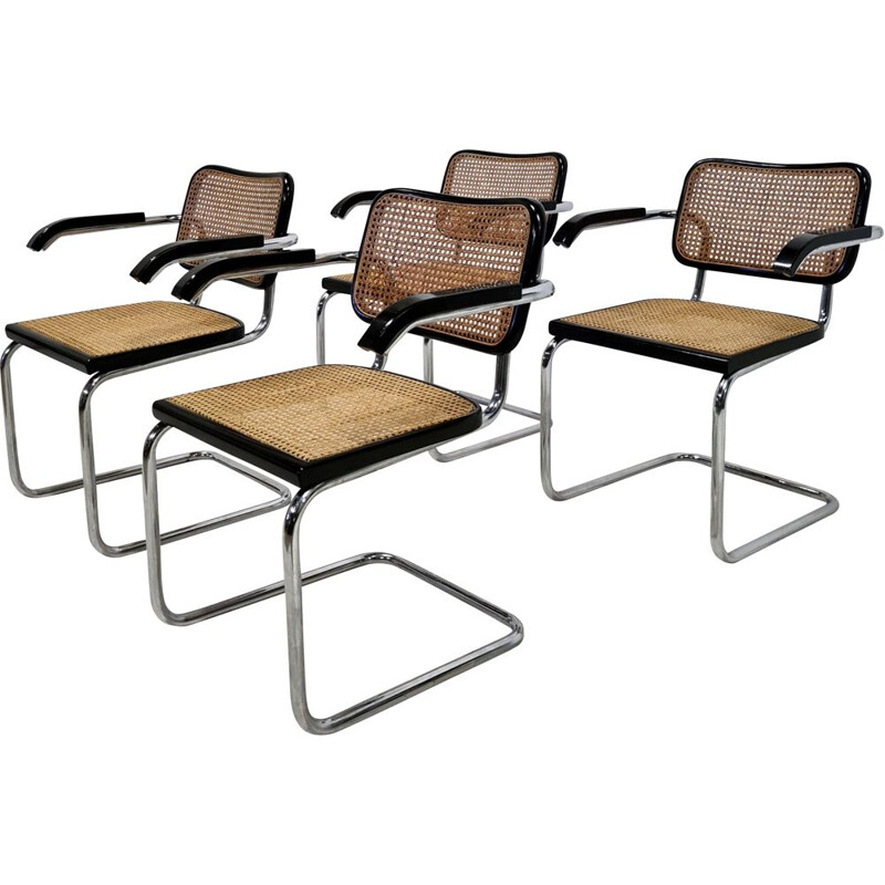 Set of 4 vintage B64 Cesca armchairs by Marcel Breuer Pastoe 1970s