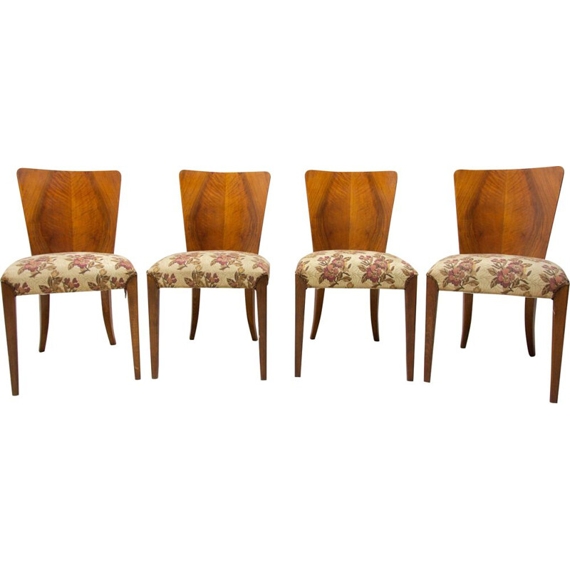 Set of 4 vintage Art Deco dining chairs H-214 by Jindrich Halabala for ÚP Závody 1950s