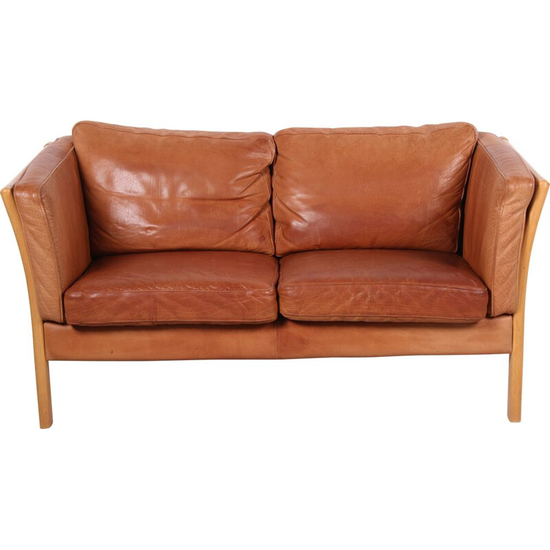 Vintage 2-seater cognac leather sofa by Mogens Hansen, Danish