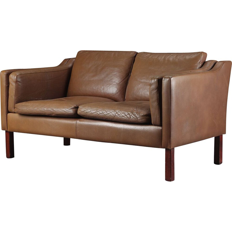 Vintage two seater sofa in brown leather, Danish