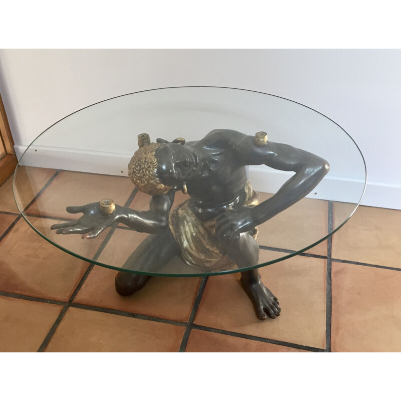 Table basse vintage plateau en verre