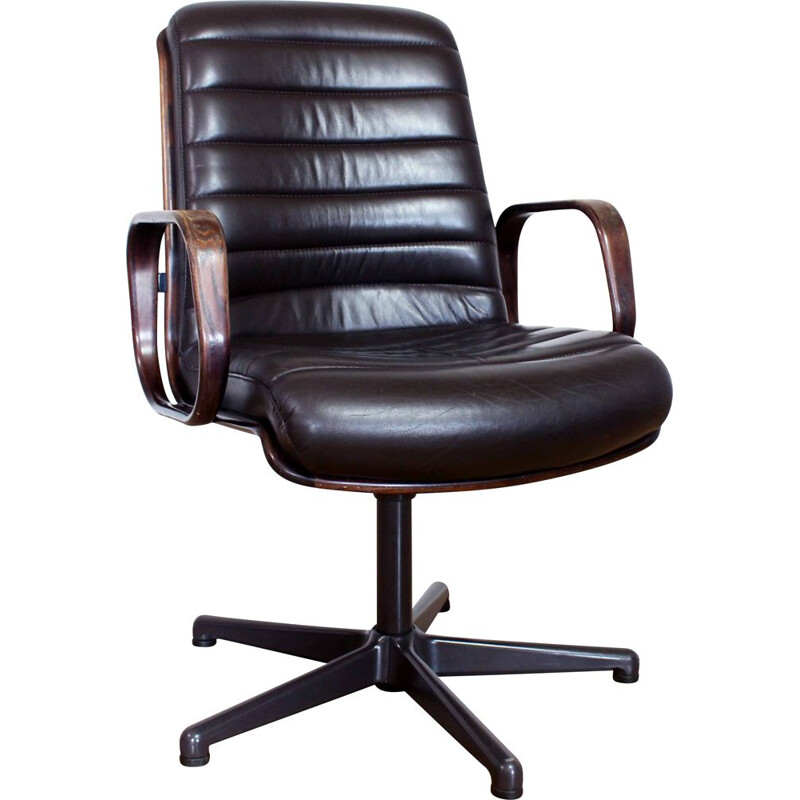 Vintage Stoll Giroflex conference chair in leather and wood 1960