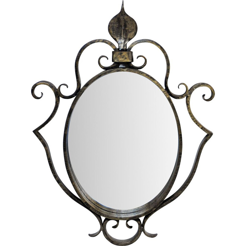 Vintage wrought iron mirror, France 1950s