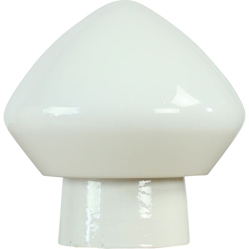 Vintage White Opaline Glass And Porcelain Light, Czechoslovakia 1960s