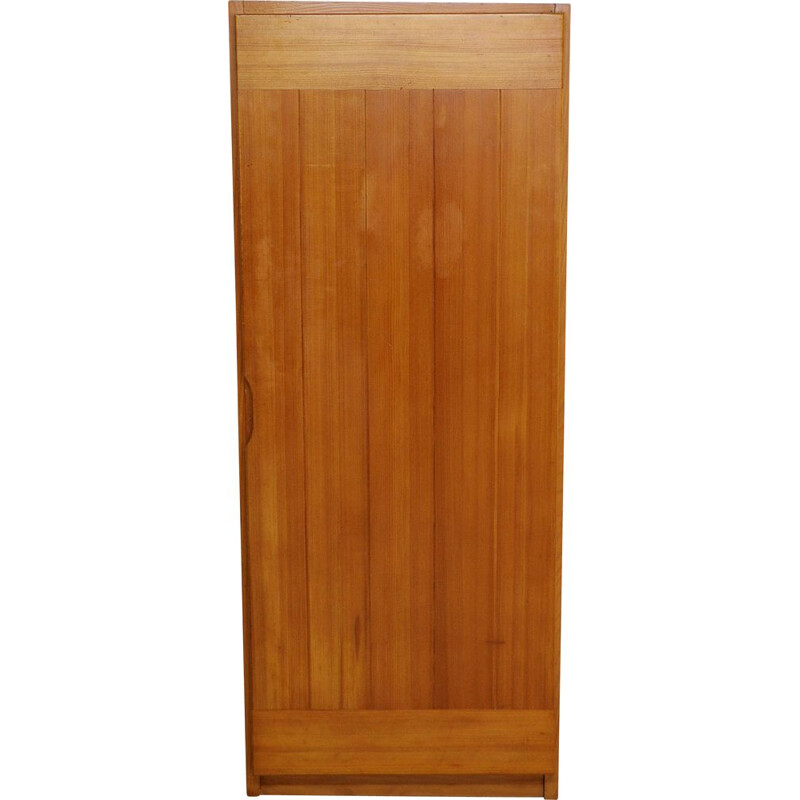 Vintage solid pine wardrobe by Maison Regain, France 1970s