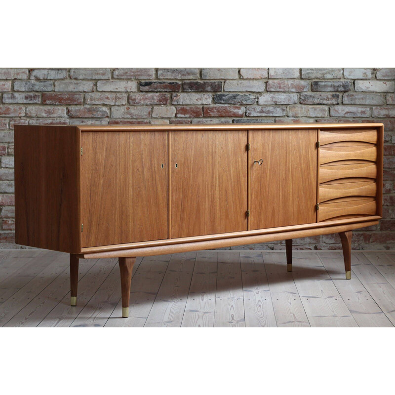 Enfilade vintage en teck moderne par Sven Andersen, Scandinave 1950