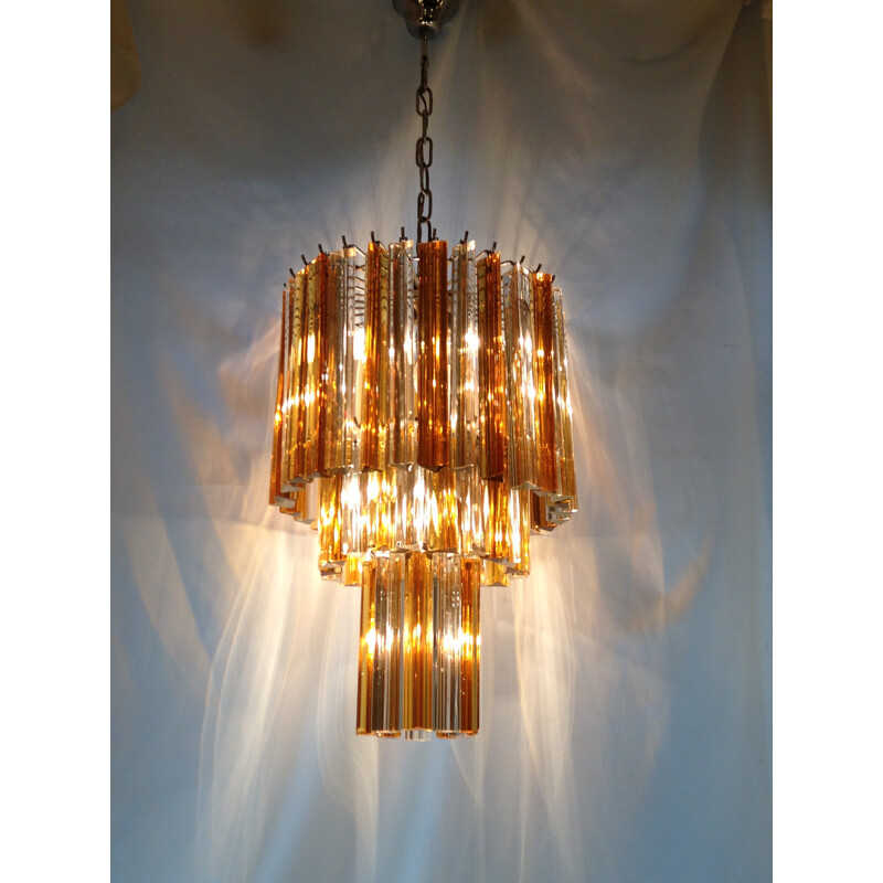 Chandelier "Venini" white glass and amber - 1960s