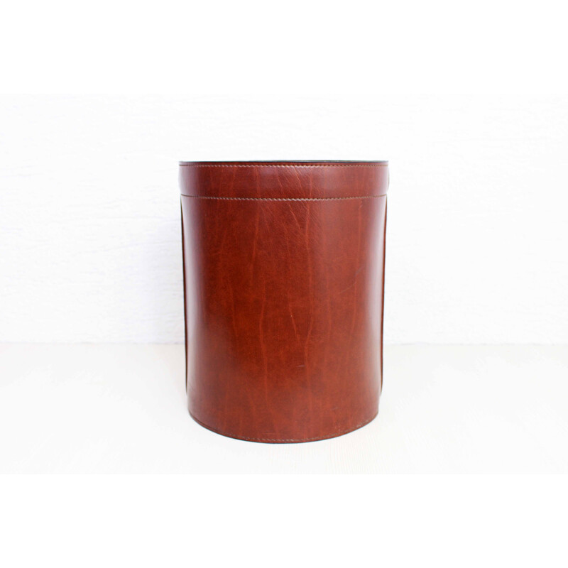 Vintage leather wastebasket 1950s