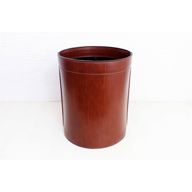 Vintage leather wastebasket 1950s