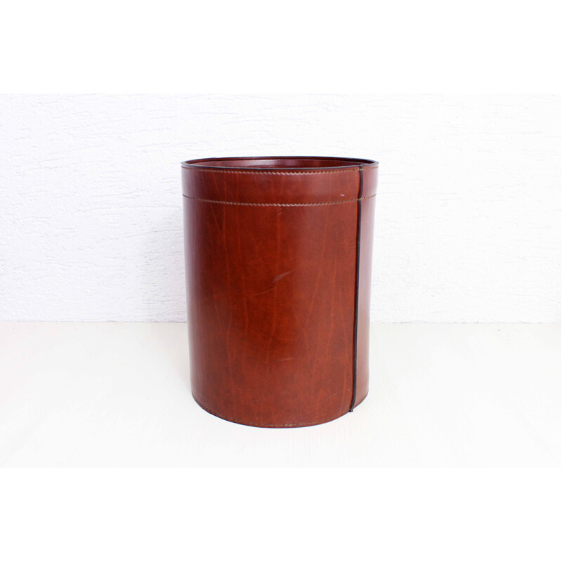 Vintage leather wastebasket 1950s