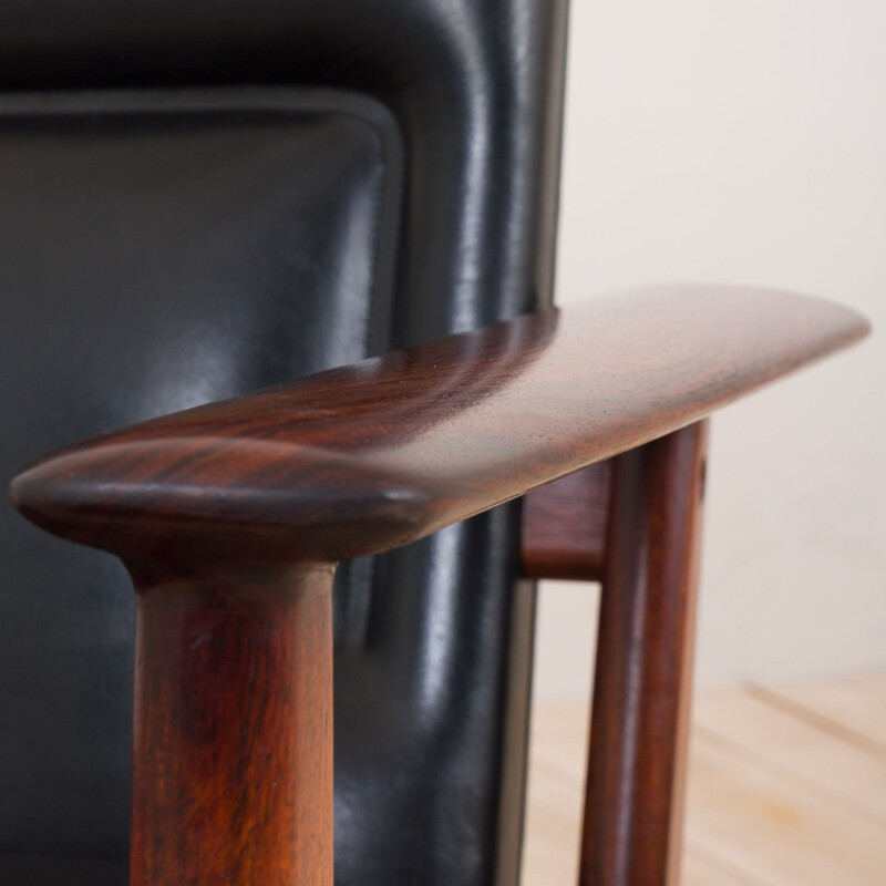 Vintage rosewood black leather executive desk chair by Arne Vodder for Sibast, Denmark 1960s