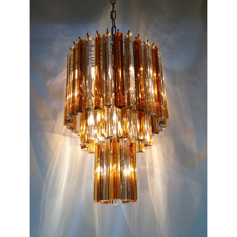 Chandelier "Venini" white glass and amber - 1960s