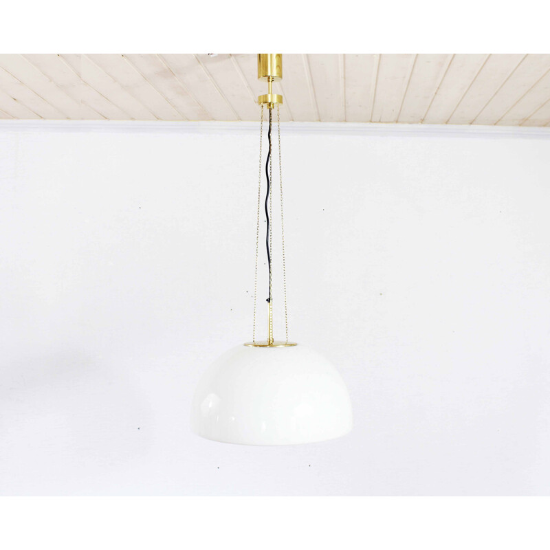 Vintage opaline and brass chandelier from Glashütte Limburg, Switzerland 1960