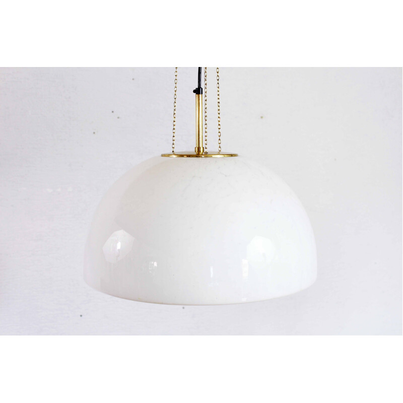 Vintage opaline and brass chandelier from Glashütte Limburg, Switzerland 1960