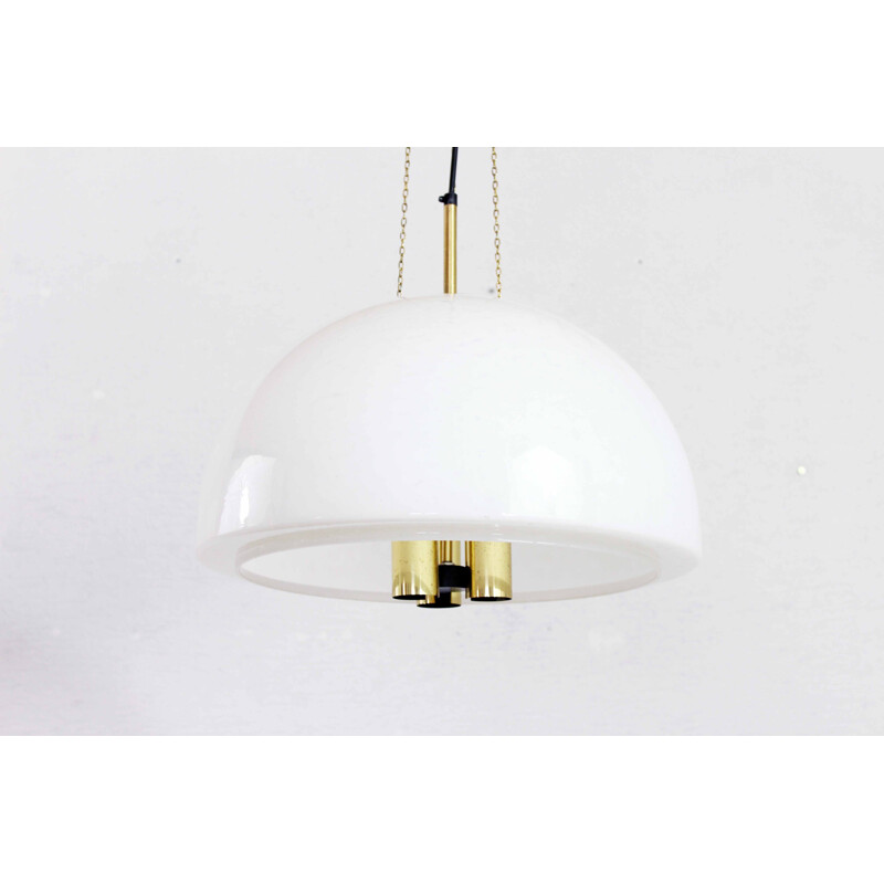 Vintage opaline and brass chandelier from Glashütte Limburg, Switzerland 1960